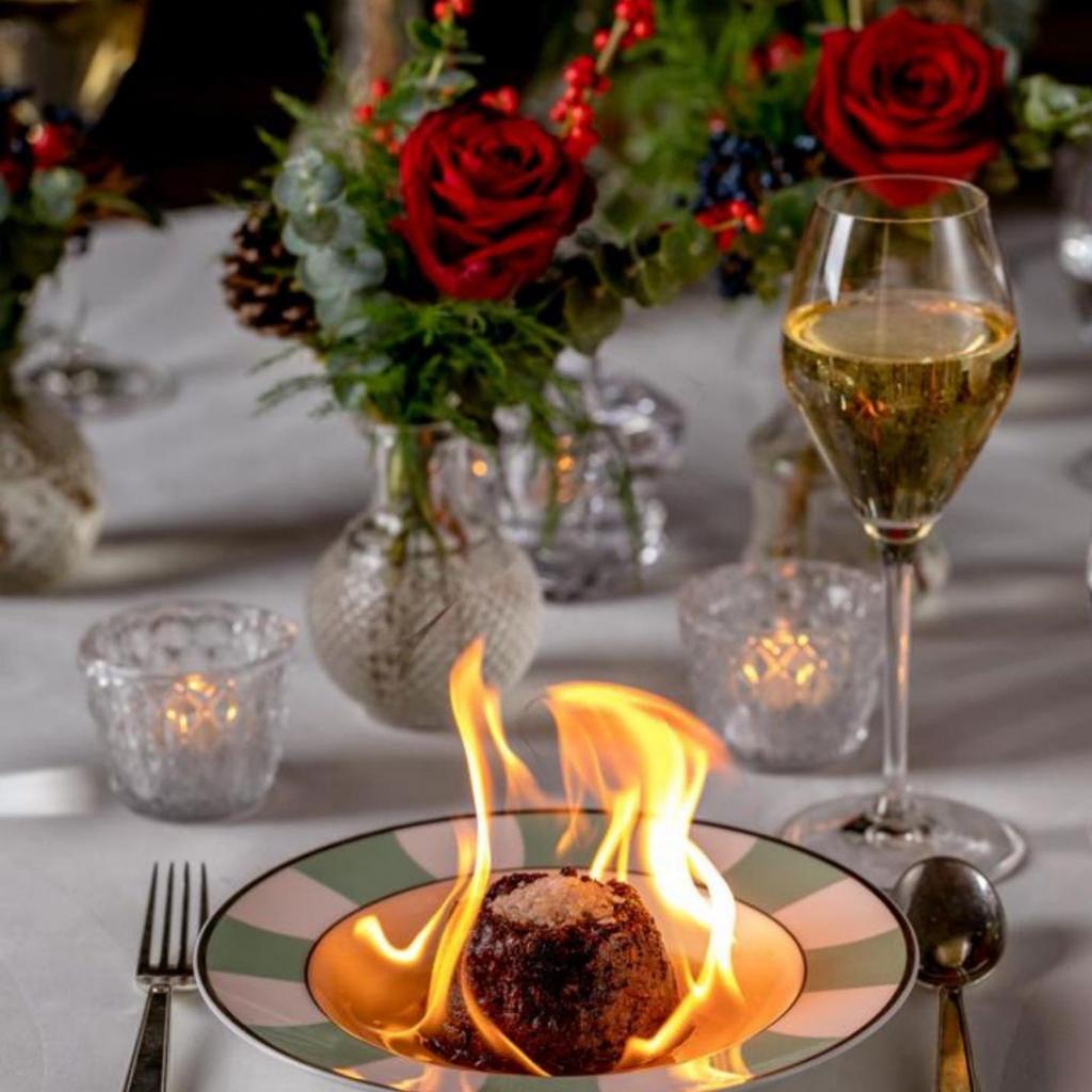 Christmas Day dining - Claridges flaming Christmas pudding