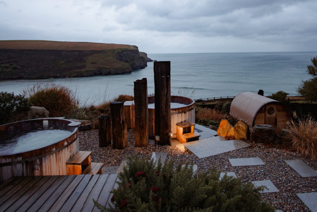 The outdoor wellness area over looking the sea at The Scarlet