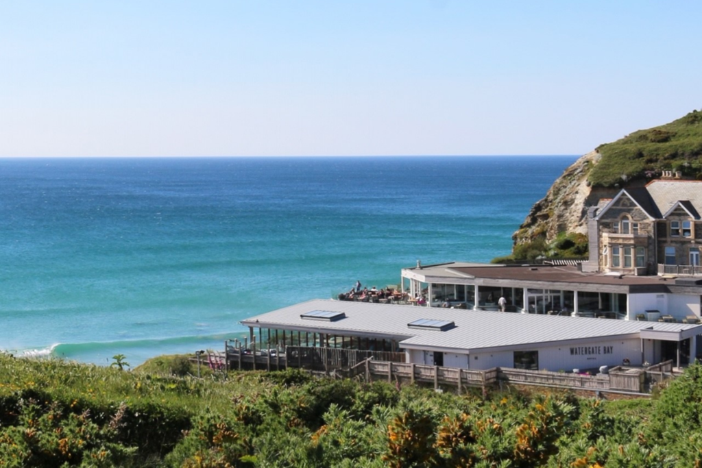 The Watergate Bay hotel overlooking the sea