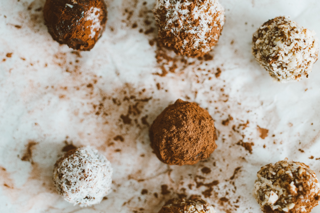 Chocolate truffles on a baking sheet