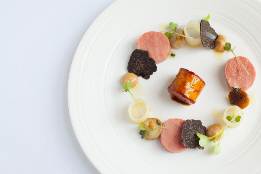 Plate of Michelin star food at Lucknam Park