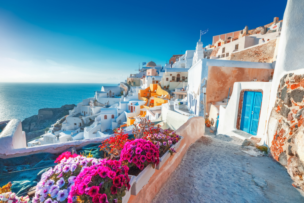 A road of houses on the island of Santorini, Greece