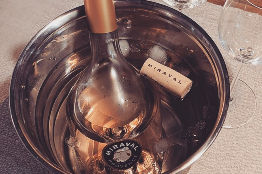 A bottle of Miraval in an ice bucket