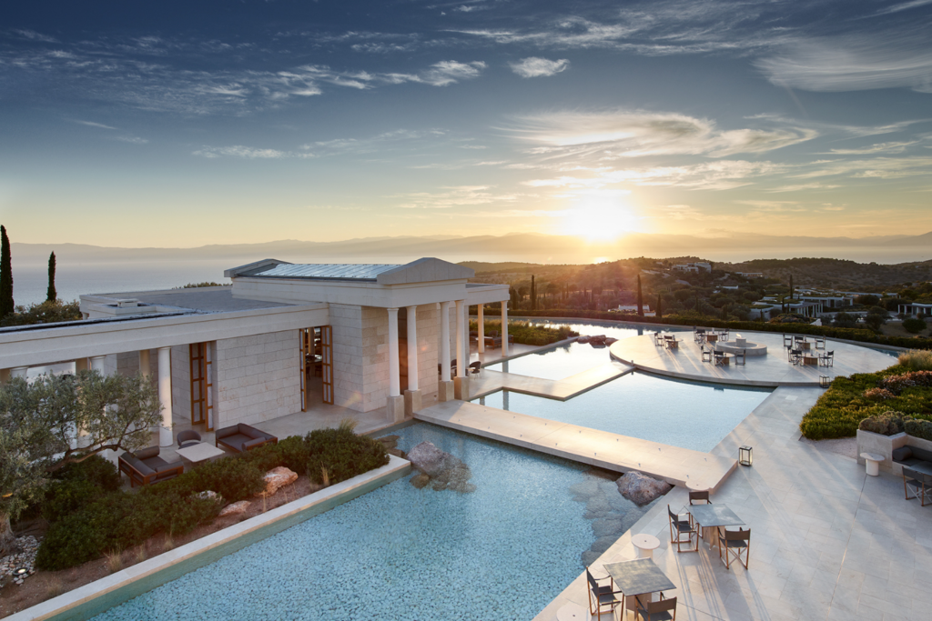 Amanzoe, Porto Heli pool at sunset