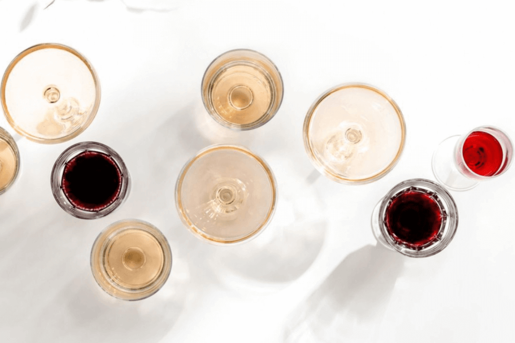 Wine glasses aerial view